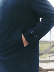 Navy Cotton Trench Coat with Corduroy Trim Collar - Image 8 of 8