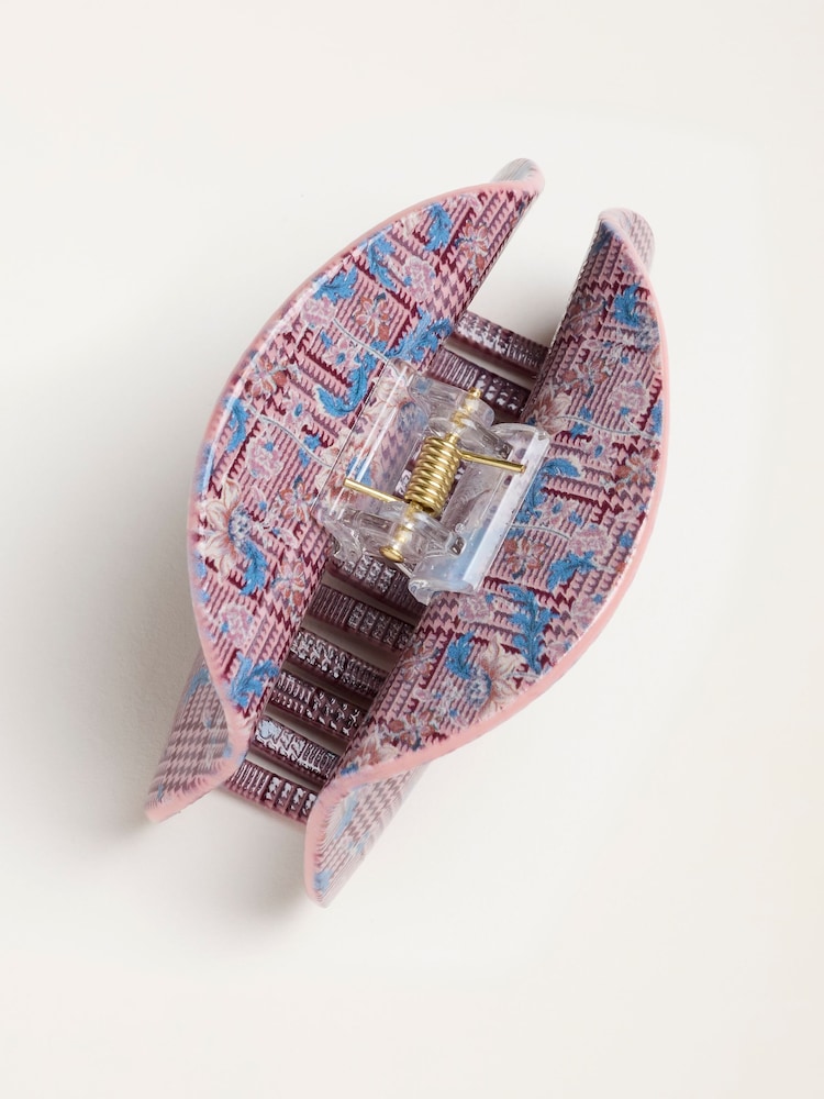 FatFace Pink Check Floral Claw Clip - Image 2 of 2 FatFace Pink Check Floral Claw Clip - Image 2 of 2