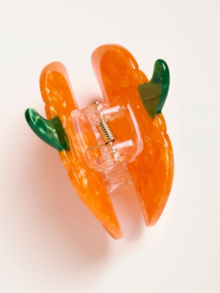 FatFace Orange Halloween Pumpkin Claw Clip - Image 2 of 2 FatFace Orange Halloween Pumpkin Claw Clip - Image 2 of 2