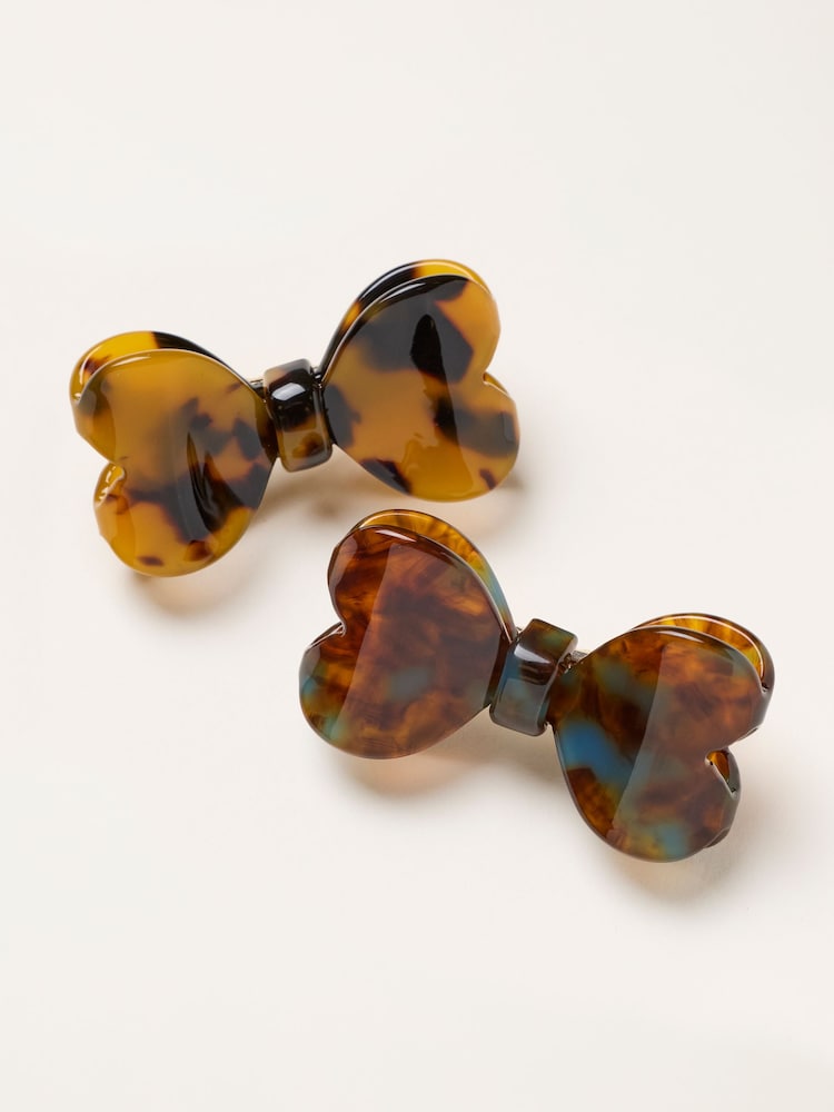 FatFace 2 Pack Tortoiseshell Brown Bow Resin Hair Slides - Image 1 of 2 FatFace 2 Pack Tortoiseshell Brown Bow Resin Hair Slides - Image 1 of 2