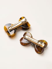 FatFace 2 Pack Tortoiseshell Brown Bow Resin Hair Slides - Image 2 of 2