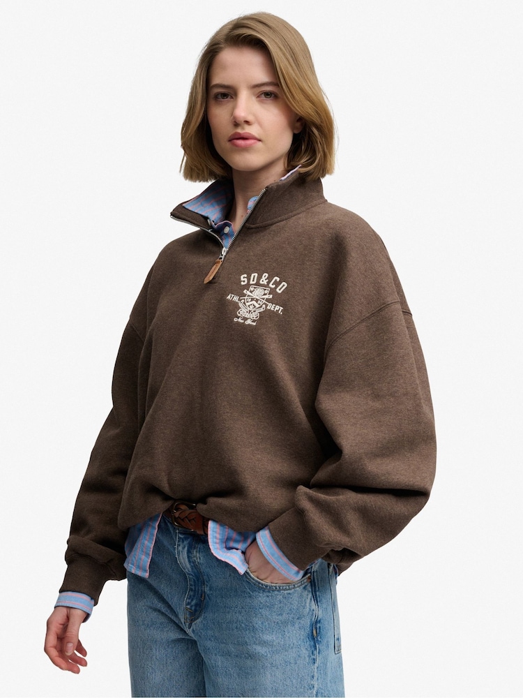 Superdry Dark Brown Country Club Half Zip Sweat Top - Image 2 of 7 Superdry Dark Brown Country Club Half Zip Sweat Top - Image 2 of 7