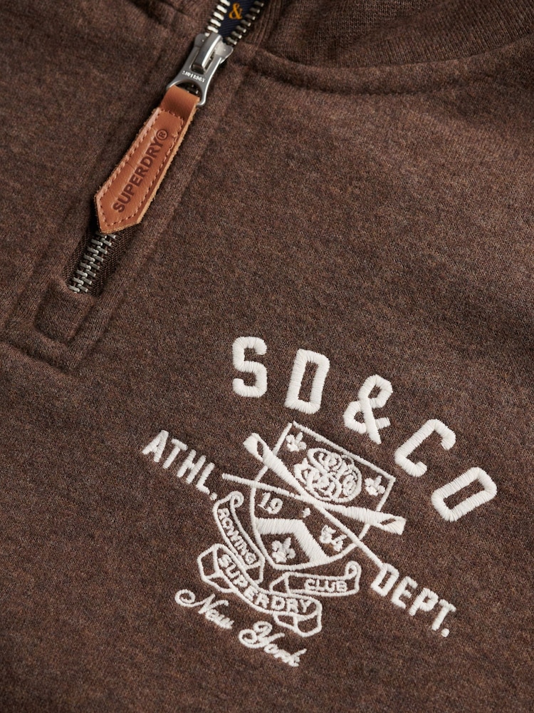 Superdry Dark Brown Country Club Half Zip Sweat Top - Image 7 of 7 Superdry Dark Brown Country Club Half Zip Sweat Top - Image 7 of 7