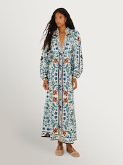 Farm Rio Blue Flora Tile Off-White Maxi Dress - Image 1 of 3