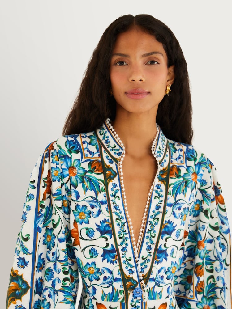 Farm Rio Blue Flora Tile Off-White Maxi Dress - Image 2 of 3