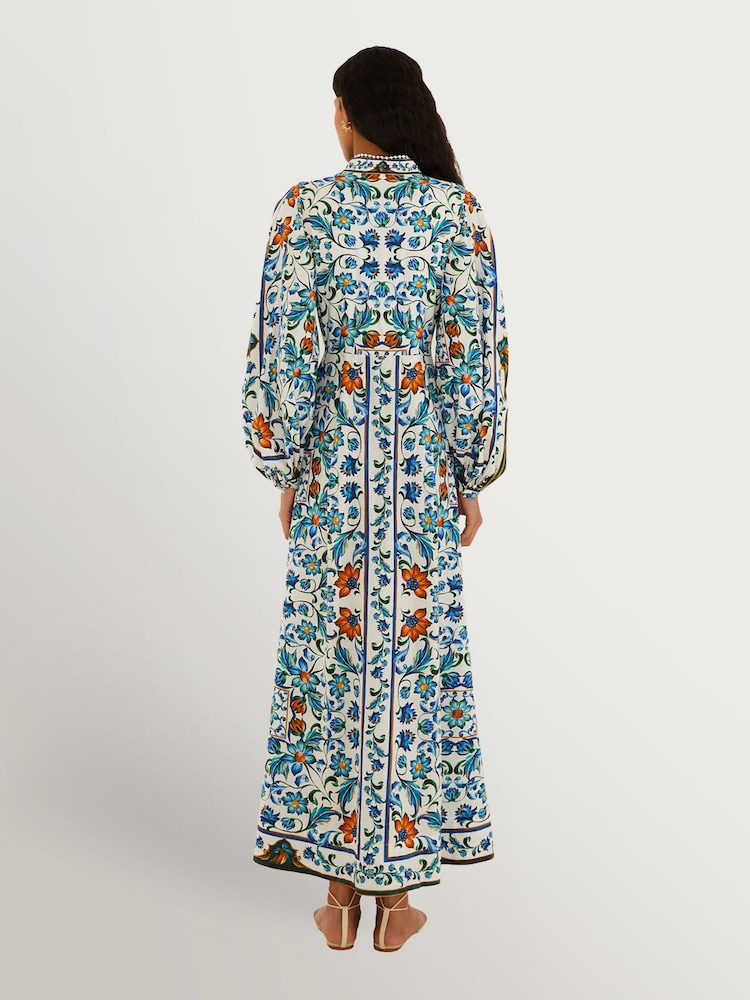 Farm Rio Blue Flora Tile Off-White Maxi Dress - Image 3 of 3
