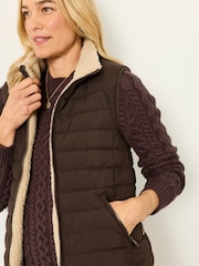FatFace Luna Reversible Chocolate Brown Padded Borg Fleece Gilet - Image 1 of 7