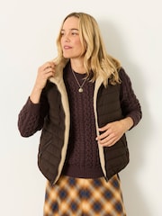 FatFace Luna Reversible Chocolate Brown Padded Borg Fleece Gilet - Image 4 of 7