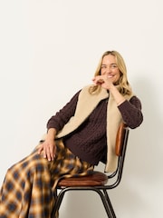 FatFace Luna Reversible Chocolate Brown Padded Borg Fleece Gilet - Image 5 of 7