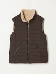 FatFace Luna Reversible Chocolate Brown Padded Borg Fleece Gilet - Image 6 of 7