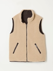 FatFace Luna Reversible Chocolate Brown Padded Borg Fleece Gilet - Image 7 of 7