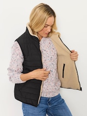 FatFace Luna Reversible Black Padded Borg Fleece Gilet - Image 1 of 8
