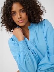 Kaffe Blue Loni V-Neck Long Sleeve Midi Dress - Image 4 of 6