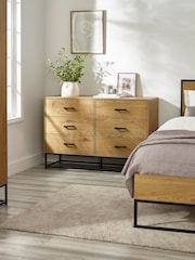 Julian Bowen Light Oak Effect Black Harlow 6 Drawer Wide Chest - Image 1 of 7