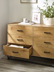 Julian Bowen Light Oak Effect Black Harlow 6 Drawer Wide Chest - Image 3 of 7