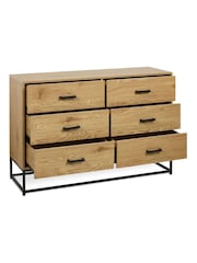 Julian Bowen Light Oak Effect Black Harlow 6 Drawer Wide Chest - Image 6 of 7