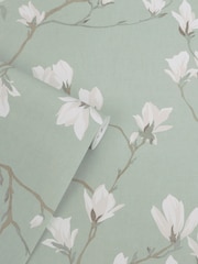 Laura Ashley Pale Eau de Nil Magnolia Grove A4 Wallpaper Sample - Image 1 of 4