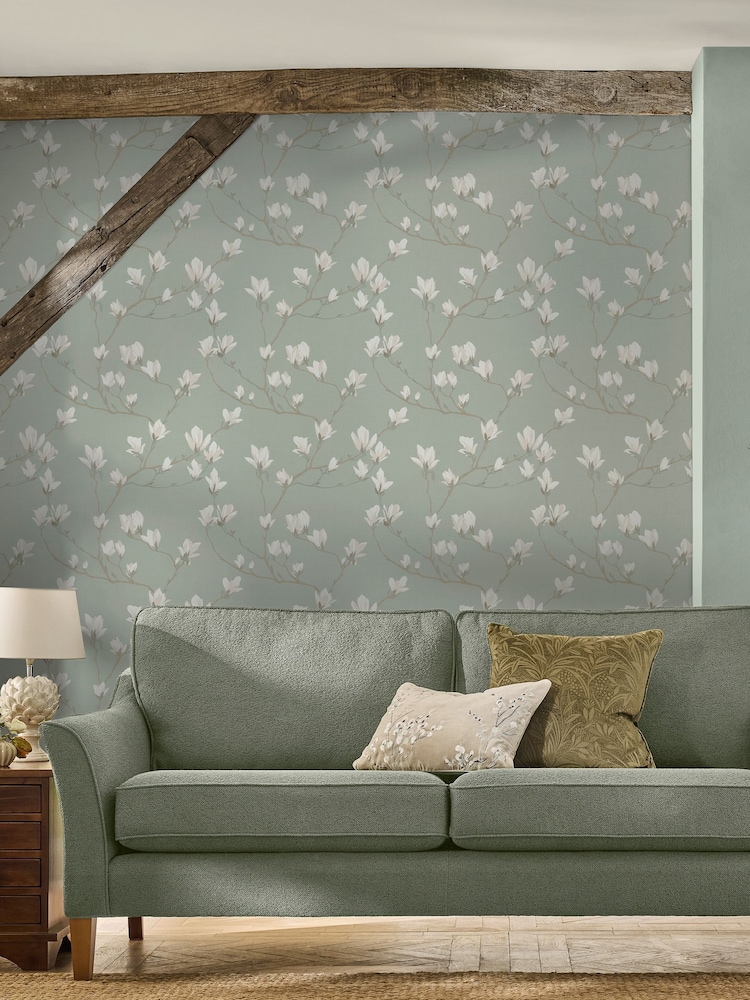 Laura Ashley Pale Eau de Nil Magnolia Grove A4 Wallpaper Sample - Image 2 of 4