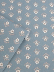 Laura Ashley Newport Blue Semington Floral Geo A4 Wallpaper Sample - Image 4 of 4