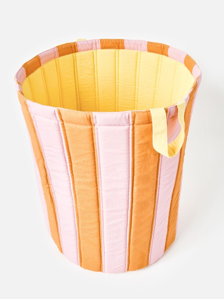 Oliver Bonas Multi Orange & Pink Striped Fabric Laundry Basket - Image 5 of 5 Oliver Bonas Multi Orange & Pink Striped Fabric Laundry Basket - Image 5 of 5