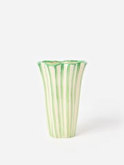 Oliver Bonas Green & White Striped Ceramic Vase - Image 1 of 4