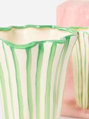 Oliver Bonas Green & White Striped Ceramic Vase - Image 3 of 4