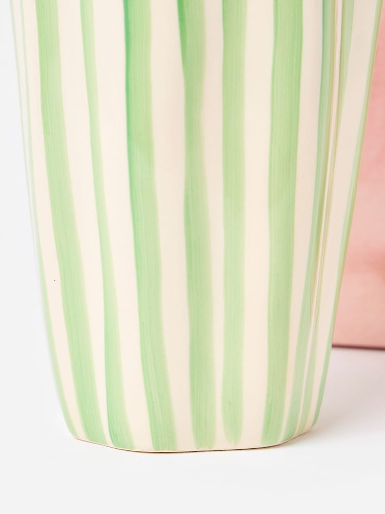 Oliver Bonas Green & White Striped Ceramic Vase - Image 4 of 4 Oliver Bonas Green & White Striped Ceramic Vase - Image 4 of 4