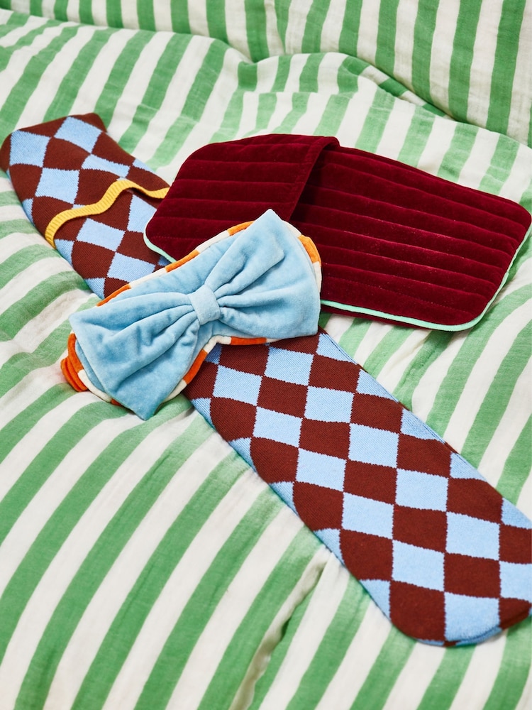 Oliver Bonas Blue Brown Harlequin Long Hot Water Bottle - Image 2 of 5 Oliver Bonas Blue Brown Harlequin Long Hot Water Bottle - Image 2 of 5