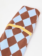 Oliver Bonas Blue Brown Harlequin Long Hot Water Bottle - Image 5 of 5