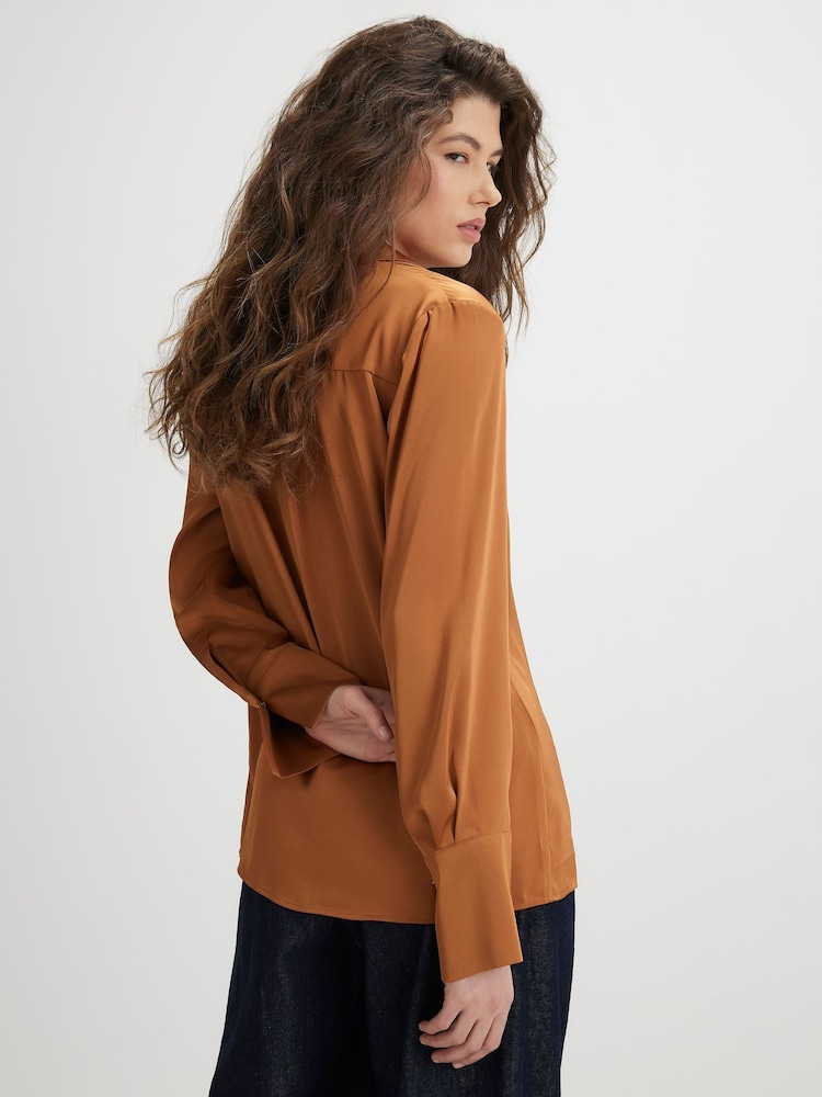 River Island Brown Long Sleeve Satin Shirt - Image 4 of 4