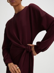 River Island Red Long Sleeve Premium Knot Side Mini Dress - Image 3 of 4