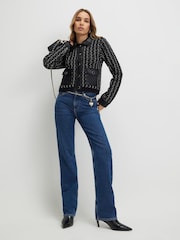 River Island Black Boucle Faux Leather Collar Cardigan - Image 4 of 4