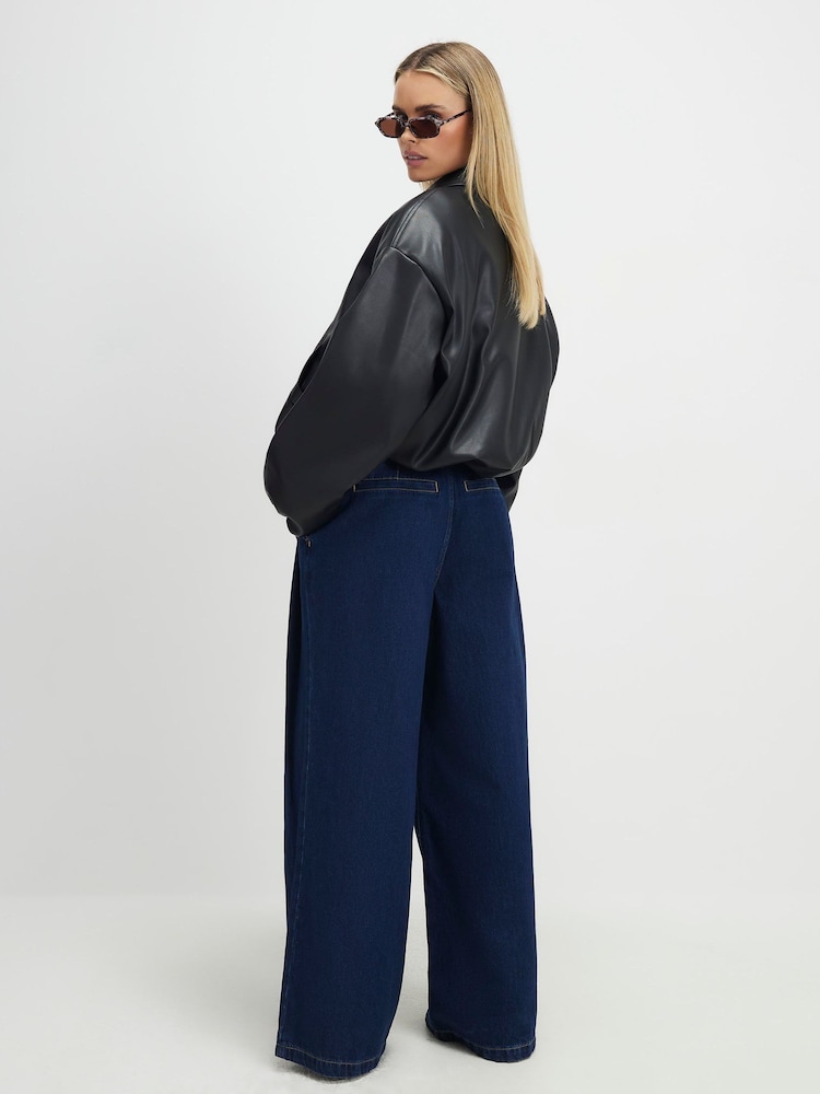 River Island Blue Petite High Rise Belted Wide Leg Jeans - Image 2 of 5