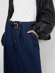 River Island Blue Petite High Rise Belted Wide Leg Jeans - Image 4 of 5