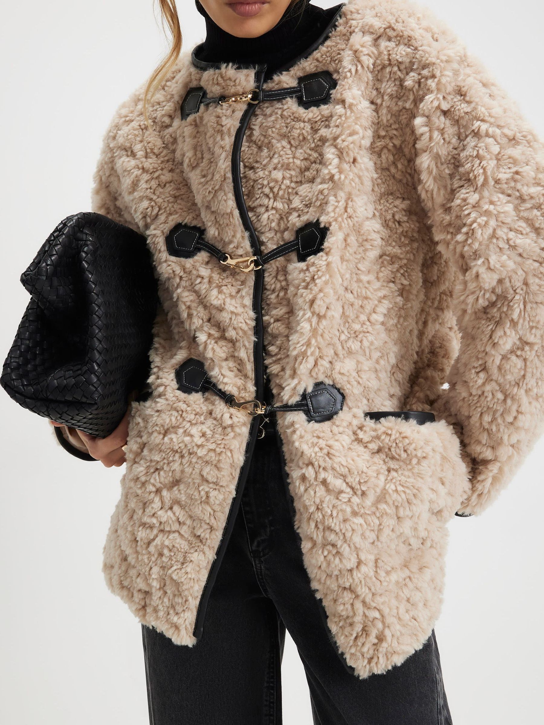 Buy River Island Cream Borg Duffle Fleece Jacket from the Next UK
