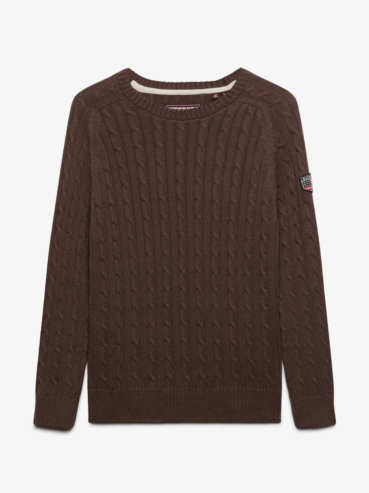 Brun - Superdry Slouchy Kabelstickad Tröja - Bild 1 av 1