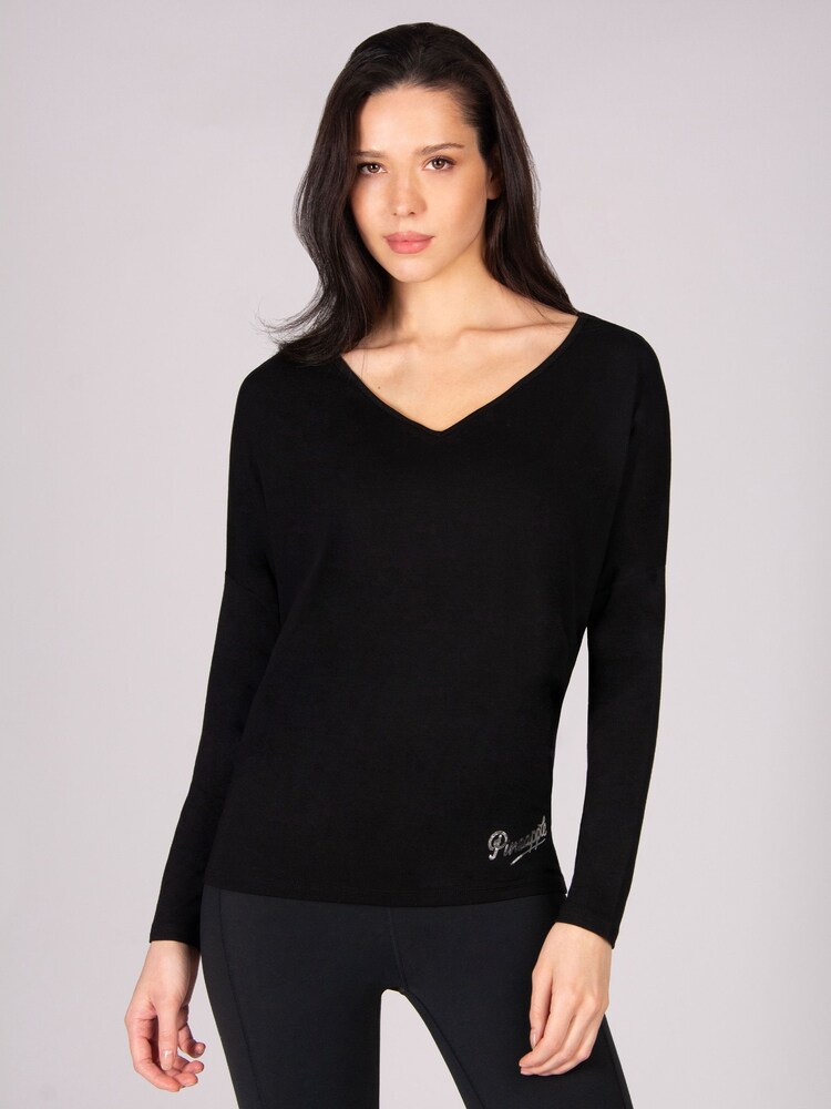 Pineapple Black Monroe V-Neck Long Sleeve Jersey Top - Image 1 of 5