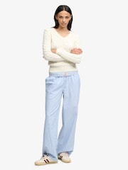 Superdry Cream Wool Blend Cable V-Neck Jumper - Image 3 of 4