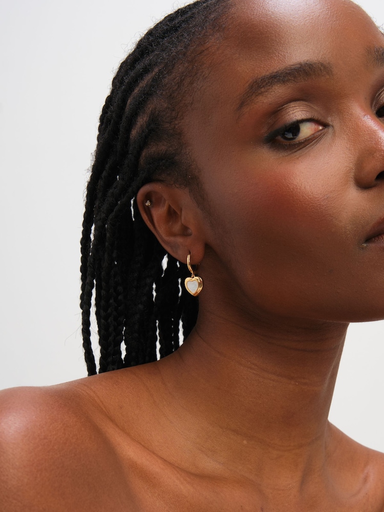 Inicio Gold Tone Mother of Pearl Heart Earrings - Image 2 of 4