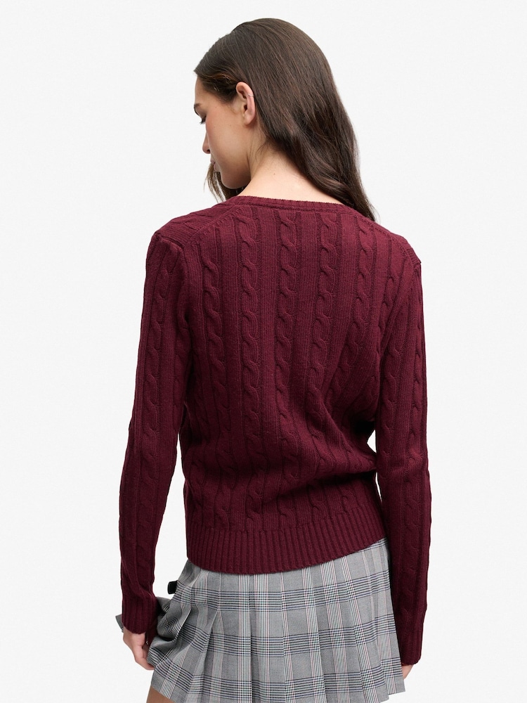 Superdry Red Wool Blend Cable V-Neck Jumper - Image 2 of 7