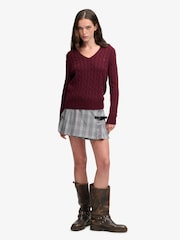 Superdry Red Wool Blend Cable V-Neck Jumper - Image 3 of 7