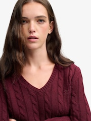 Superdry Red Wool Blend Cable V-Neck Jumper - Image 4 of 7