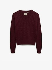 Superdry Red Wool Blend Cable V-Neck Jumper - Image 6 of 7