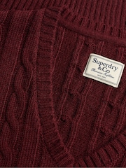 Superdry Red Wool Blend Cable V-Neck Jumper - Image 7 of 7