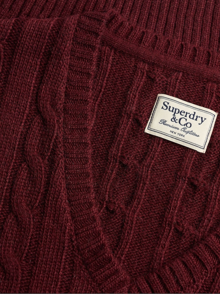 Superdry Red Wool Blend Cable V-Neck Jumper - Image 7 of 7