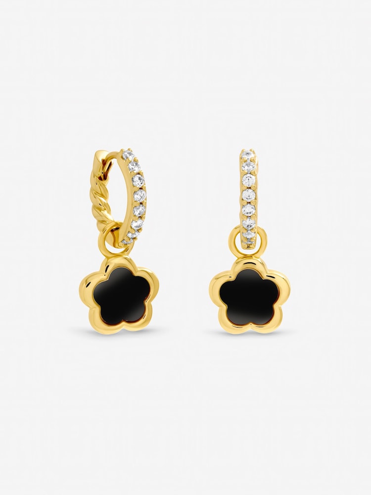 Inicio Gold Tone Jet Flower Earrings - Image 1 of 1