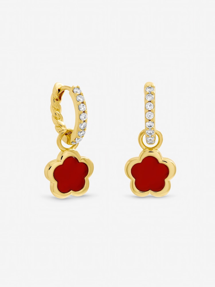 Inicio Gold Tone Cherry Red Flower Earrings - Image 1 of 2