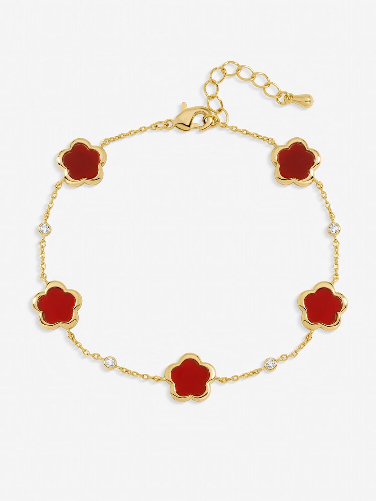 Inicio Gold Tone Cherry Red Flower Station Bracelet - Image 1 of 1