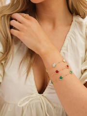 Inicio Gold Tone Cherry Red Flower Station Bracelet - Image 2 of 5