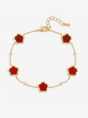 Inicio Gold Tone Cherry Red Flower Station Bracelet - Image 4 of 5